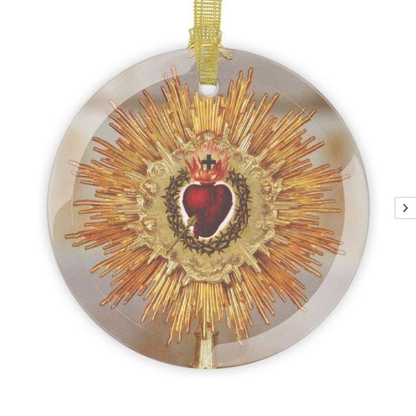 Catholic Christmas Ornament, Sacred Heart of Jesus, Monstrance Glass Ornament, Gift for Mom Grandma, Eucharistic Adoration Gift, Catholic