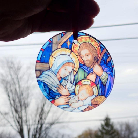 Stained Glass Nativity Ornament, Catholic Christmas Gift