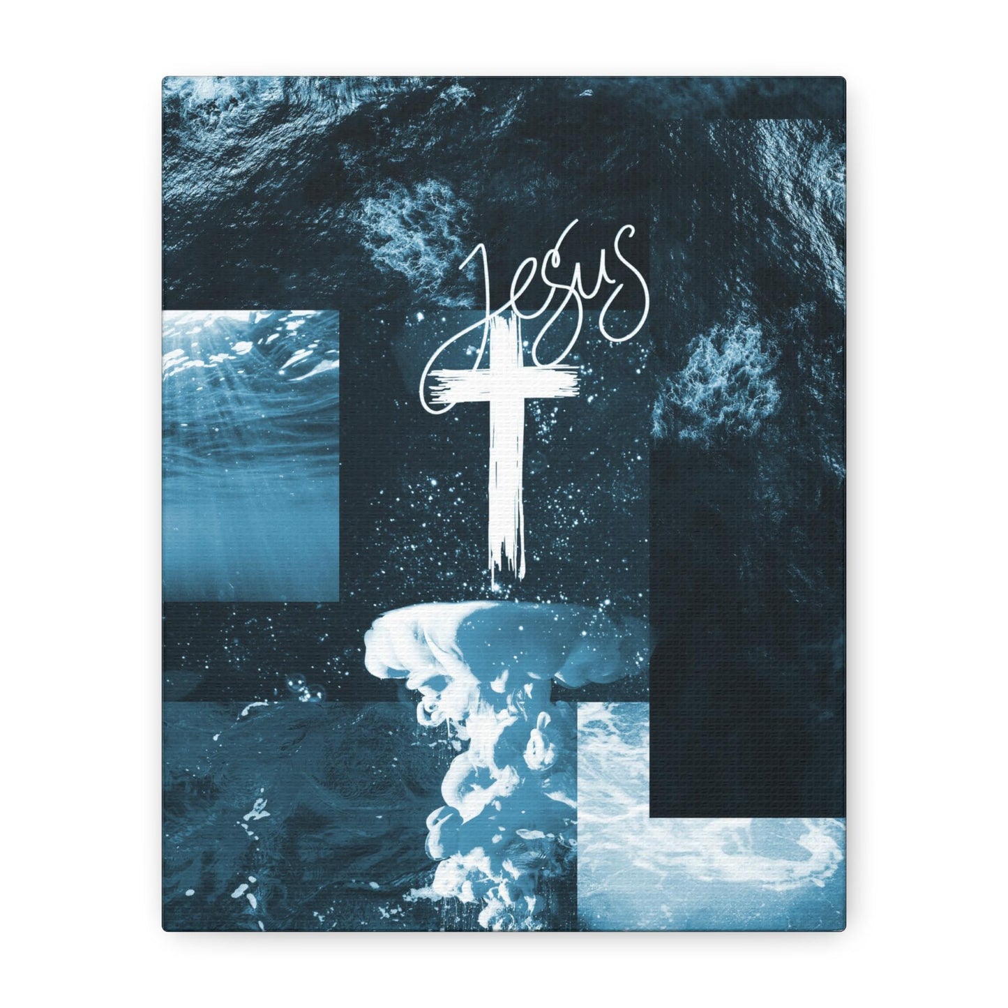 Inspirational Wall Art Canvas, Jesus Decoration, Christian Home Decor, Blue Ocean Design, Religious Gift
