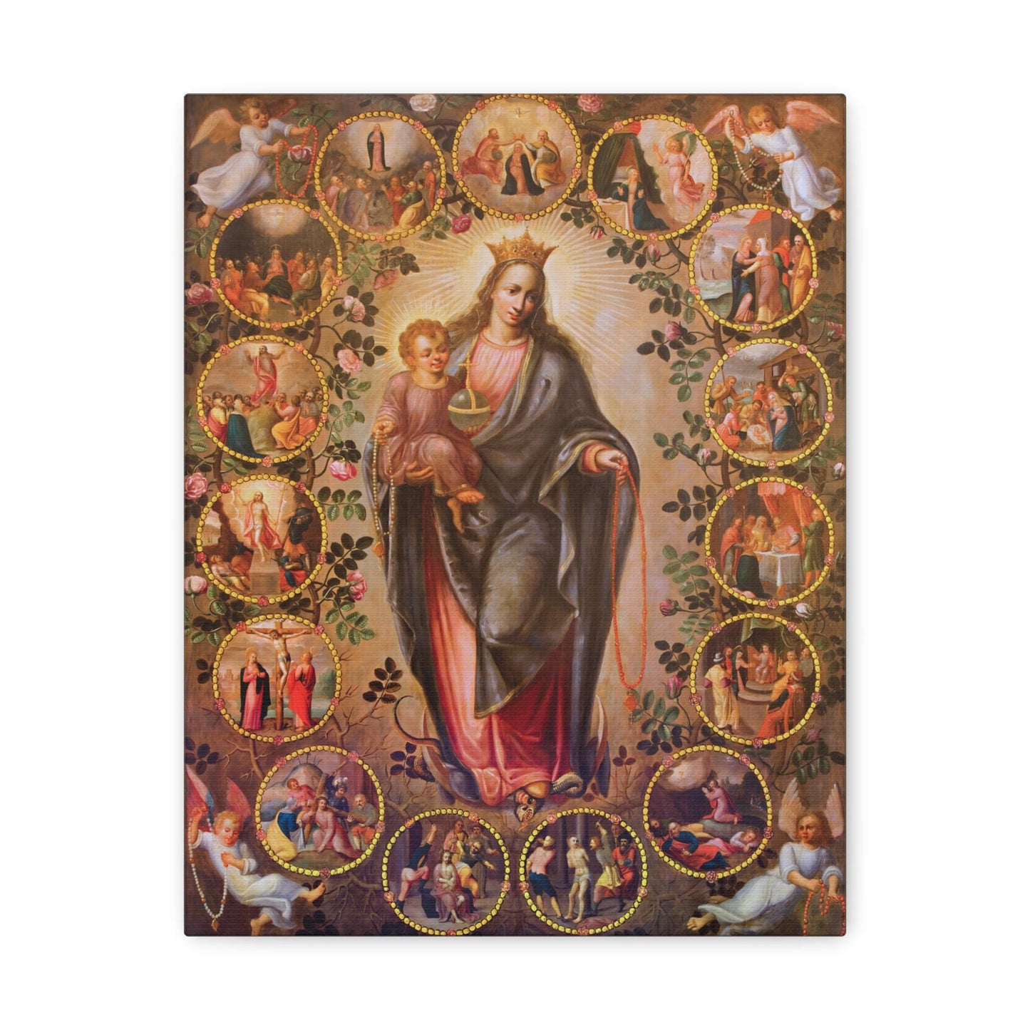 Mysteries of the Rosary Canvas, Catholic Wall Art Gift
