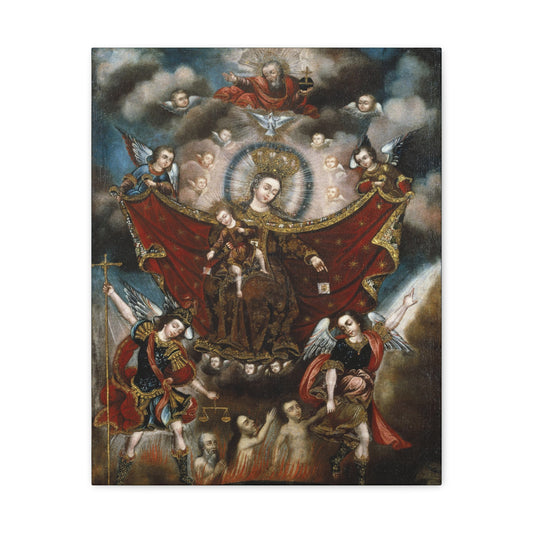 Our Lady of Carmel and Holy Souls in Purgatory Catholic Canvas Print, Religious Home Decor, All Souls Day Decoration