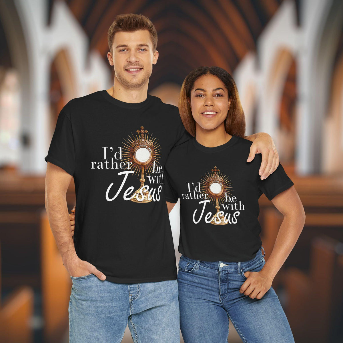I'd Rather Be With Jesus Unisex Tee, Catholic Eucharist Shirt