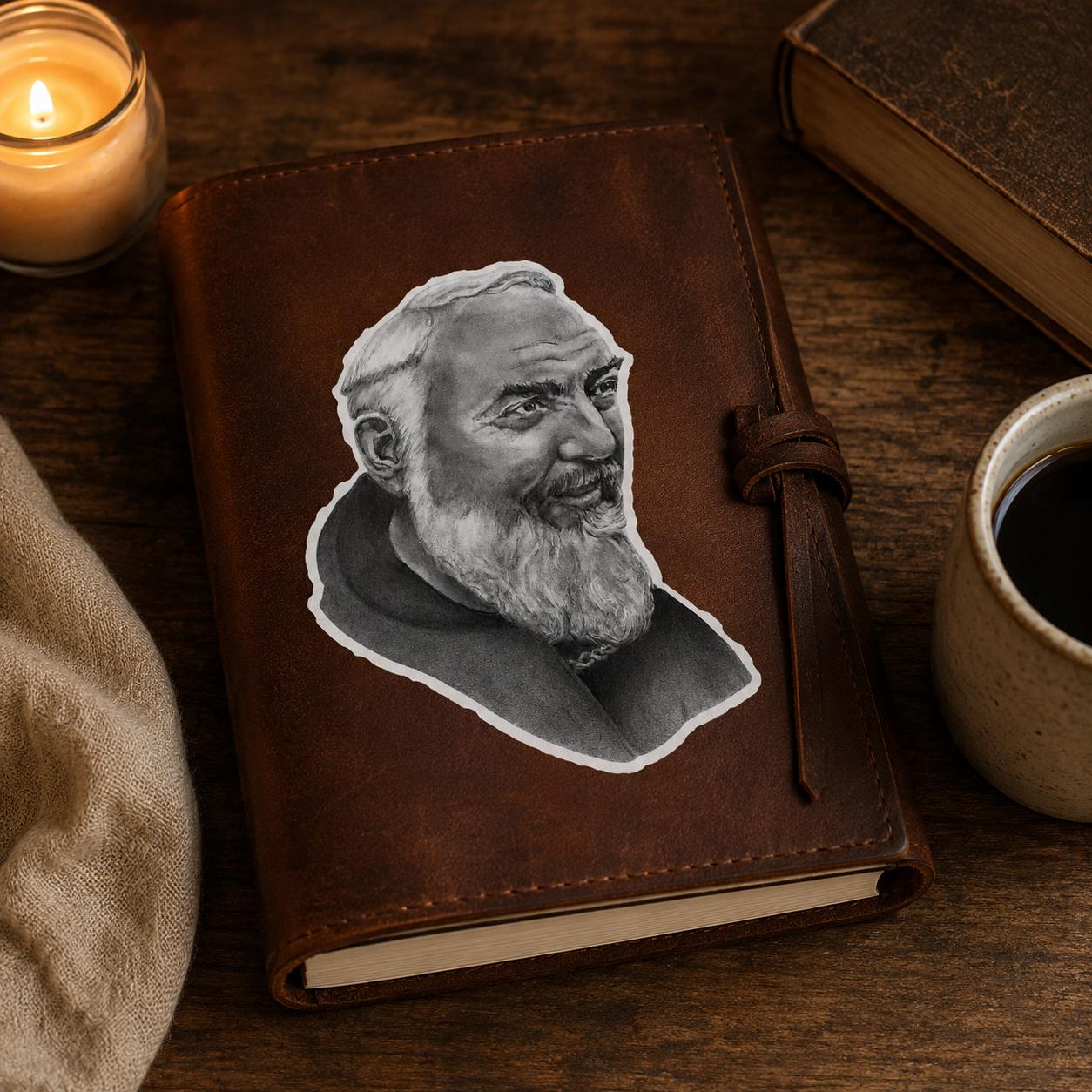Padre Pio sticker, Catholic saint portrait sacred art decal — Catholic gift from Glory Be Gifts – view 5