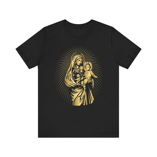 Mary and Jesus with Monstrance Golden Tee, Catholic Tshirt Christmas Gift, Queen of Heaven and Child Jesus T Shirt