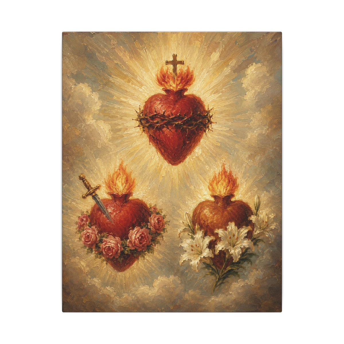 Three Hearts Canvas Print | Holy Family Wall Art