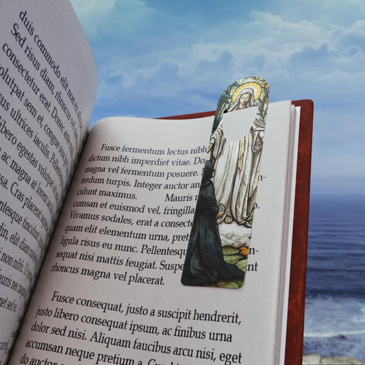 Our Lady of Champion stained glass style bookmark, Marian apparition art — Catholic gift from Glory Be Gifts
