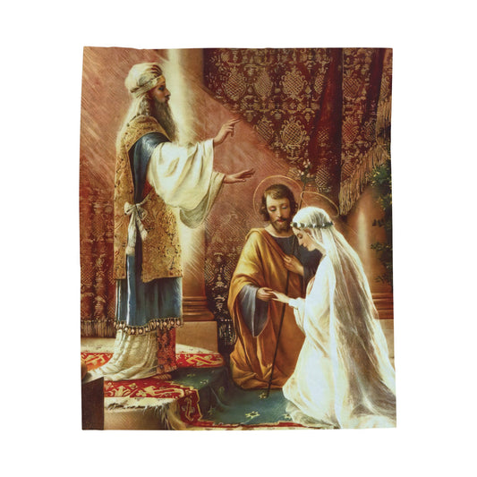 Marriage of Mary and Saint Joseph Velveteen Plus Blanket Catholic Wedding Blankey Gift for newly wed couple, religious gift for anniversary