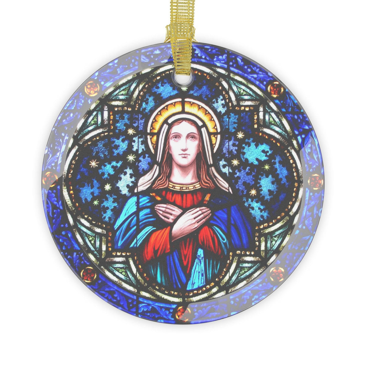 Mother Mary Stained Glass Ornament, Catholic Christmas Ornament Gift for Mom Grandma Dad, Catholic Tree Trimming Home Decor