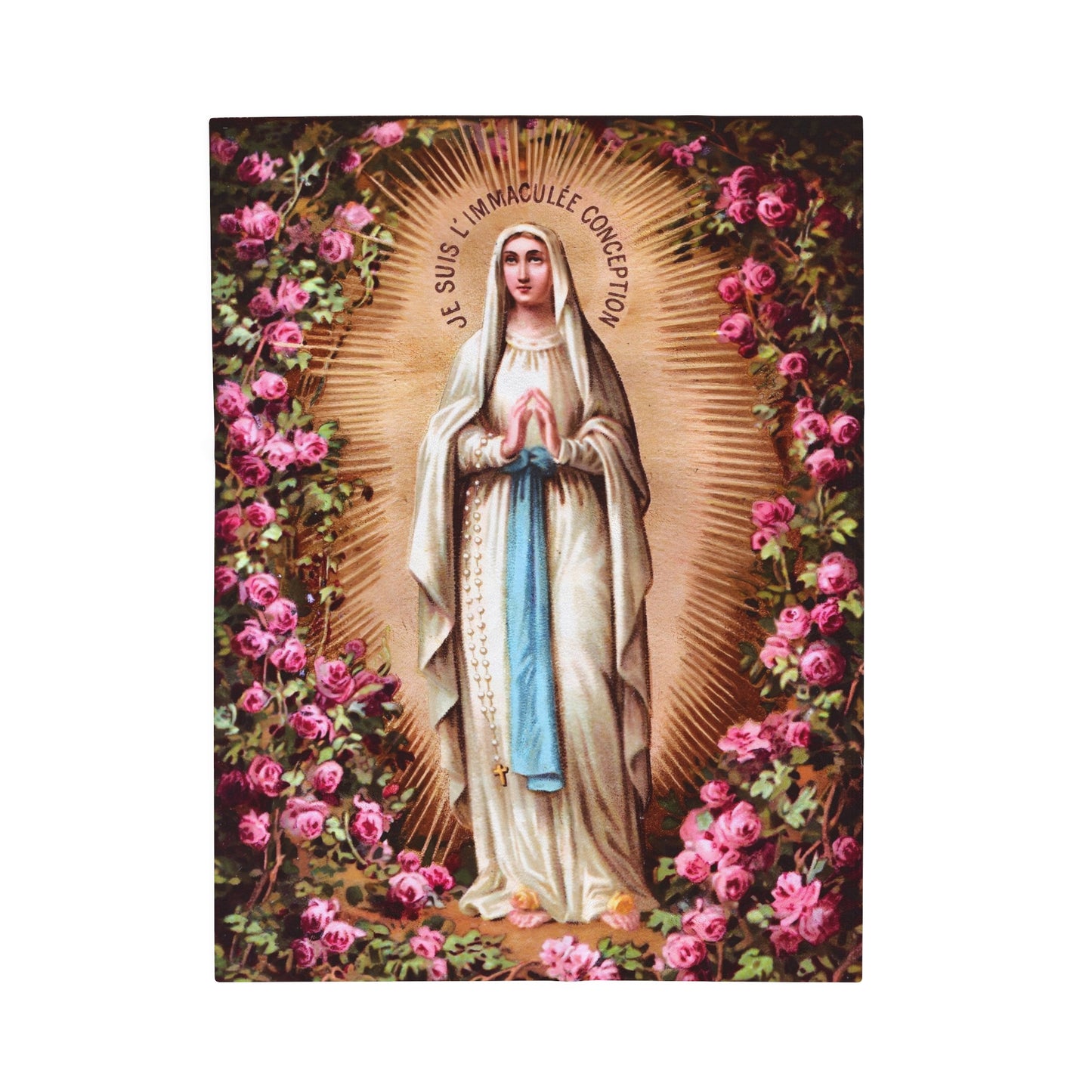 Our Lady of the Immaculate Conception Catholic Plus Blanket, Floral Image of Mary on a Fuzzy Blanket, Marian Devotion Gift for Mothers Day