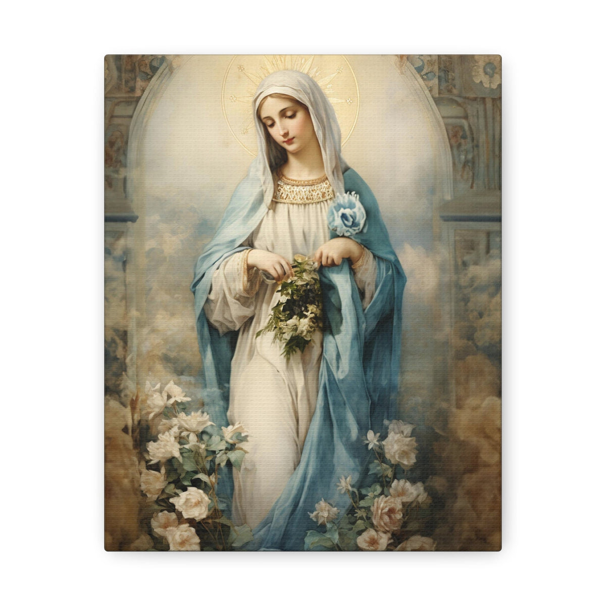 Mary Immaculate Conception Floral Canvas Print