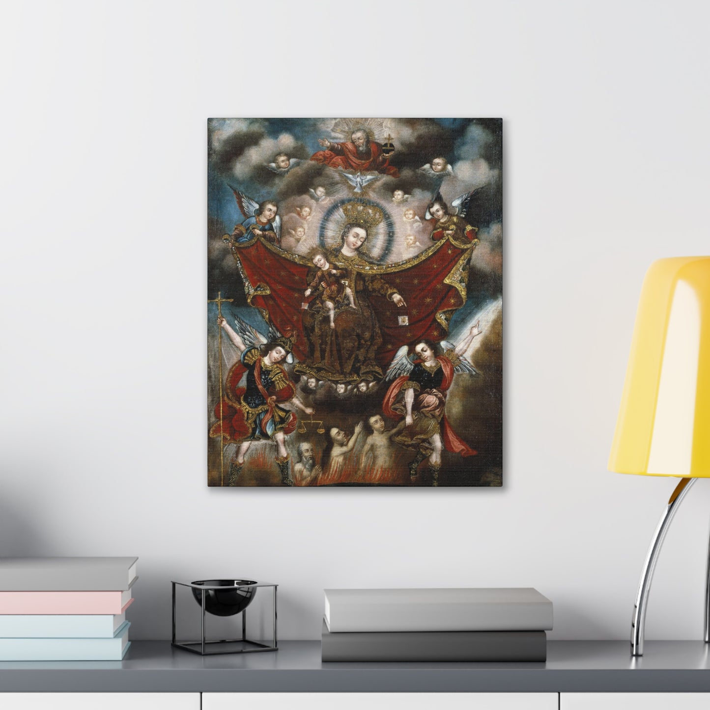 Our Lady of Carmel and Holy Souls in Purgatory Catholic Canvas Print, Religious Home Decor, All Souls Day Decoration