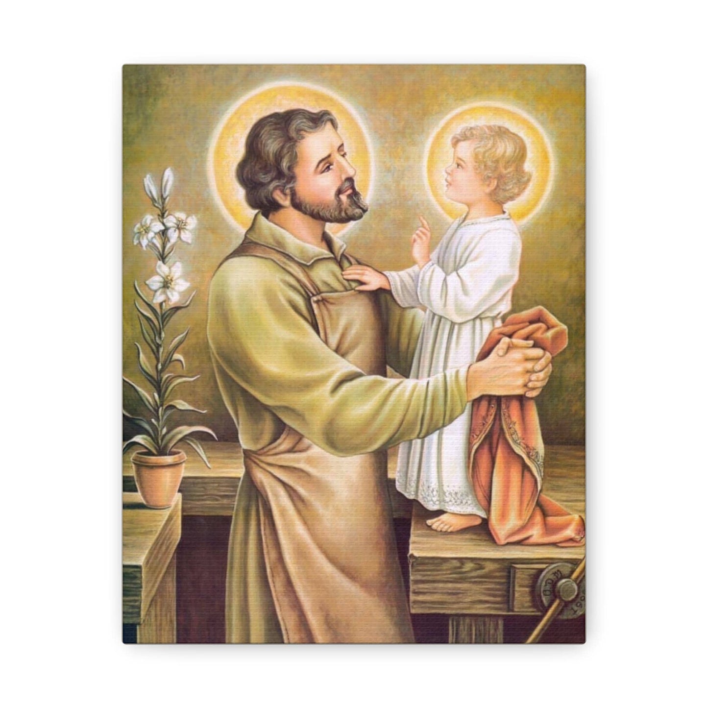 Saint Joseph the Worker Confirmation Gift Canvas, Catholic Wallart home decor, Wall Art gift home prayer altar, Child Jesus Foster Father