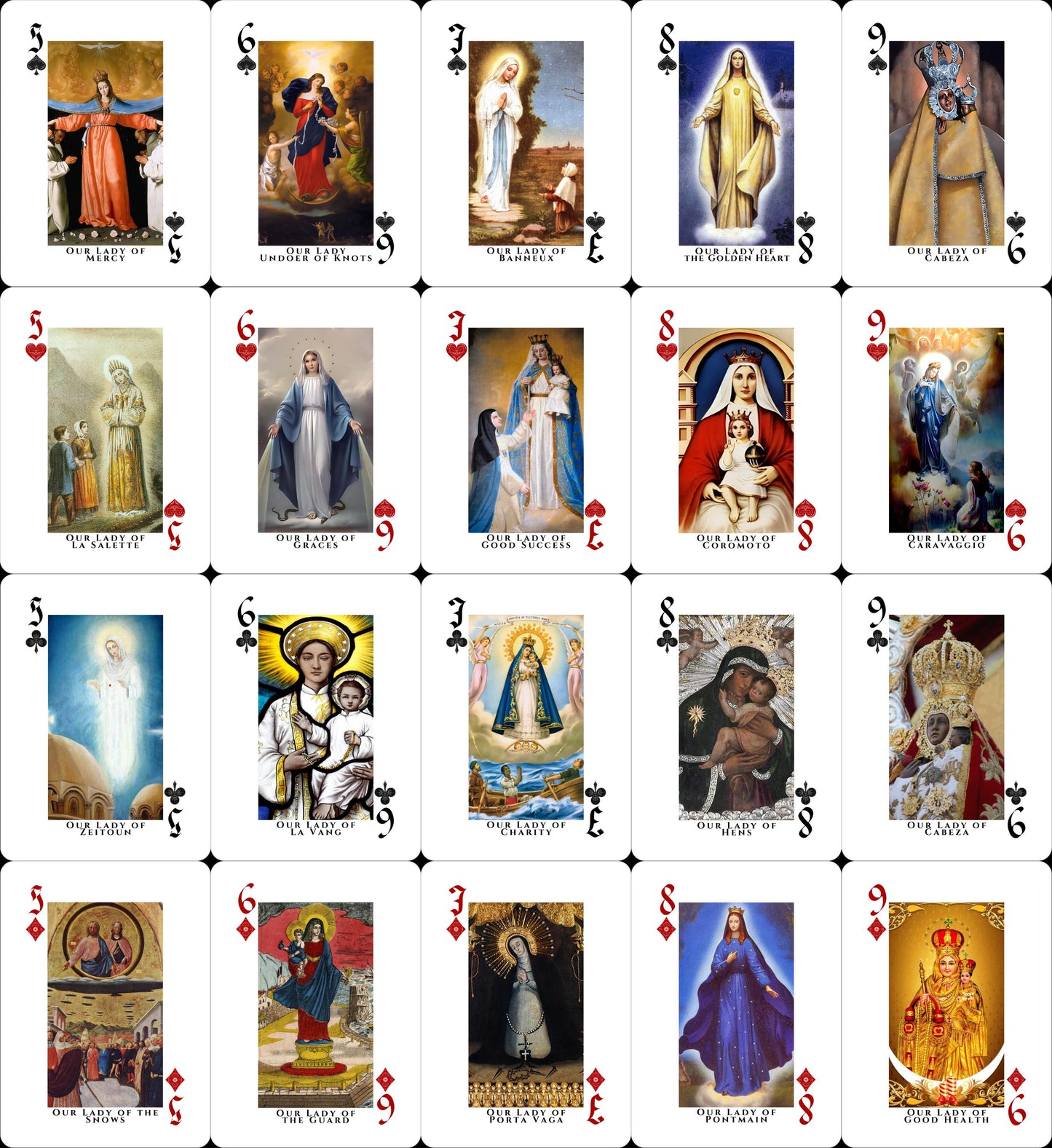 Our Lady Playing Cards, 52 Unique Marian Images