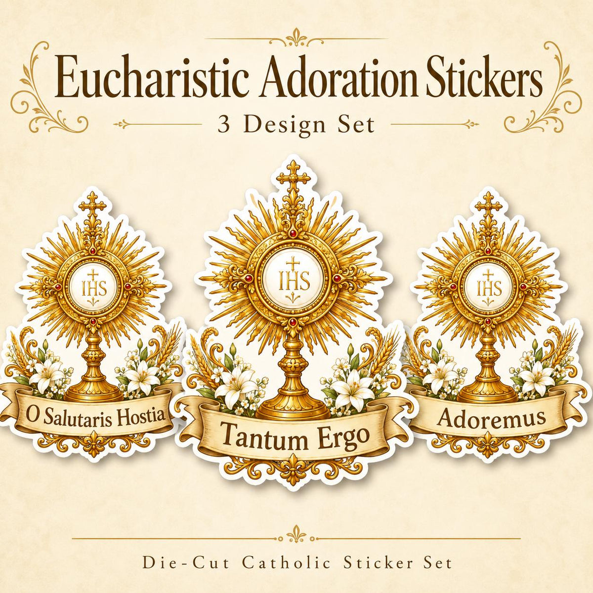 Eucharistic Adoration Sticker Set, Catholic Die Cut Vinyl