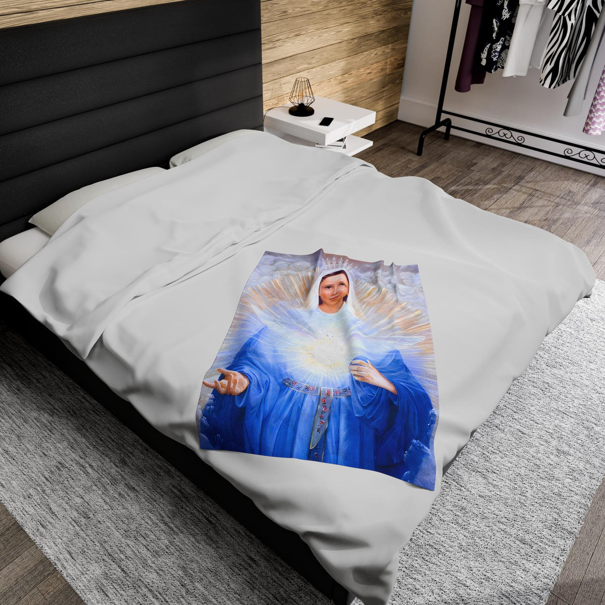 Mary Mother of the Eucharist Catholic Plush Blanket, Mary Queen of Heaven and Eucharist Christmas Gift, Marian Devotion Gift for Mothers Day