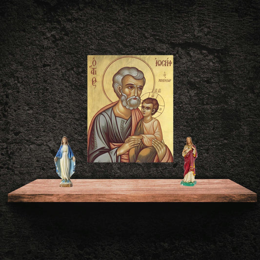 Meaningful New Father Gift, Holy Family Saint Joseph Catholic Canvas Decor, Printed Icon with Child Jesus, Father's Day Wallart