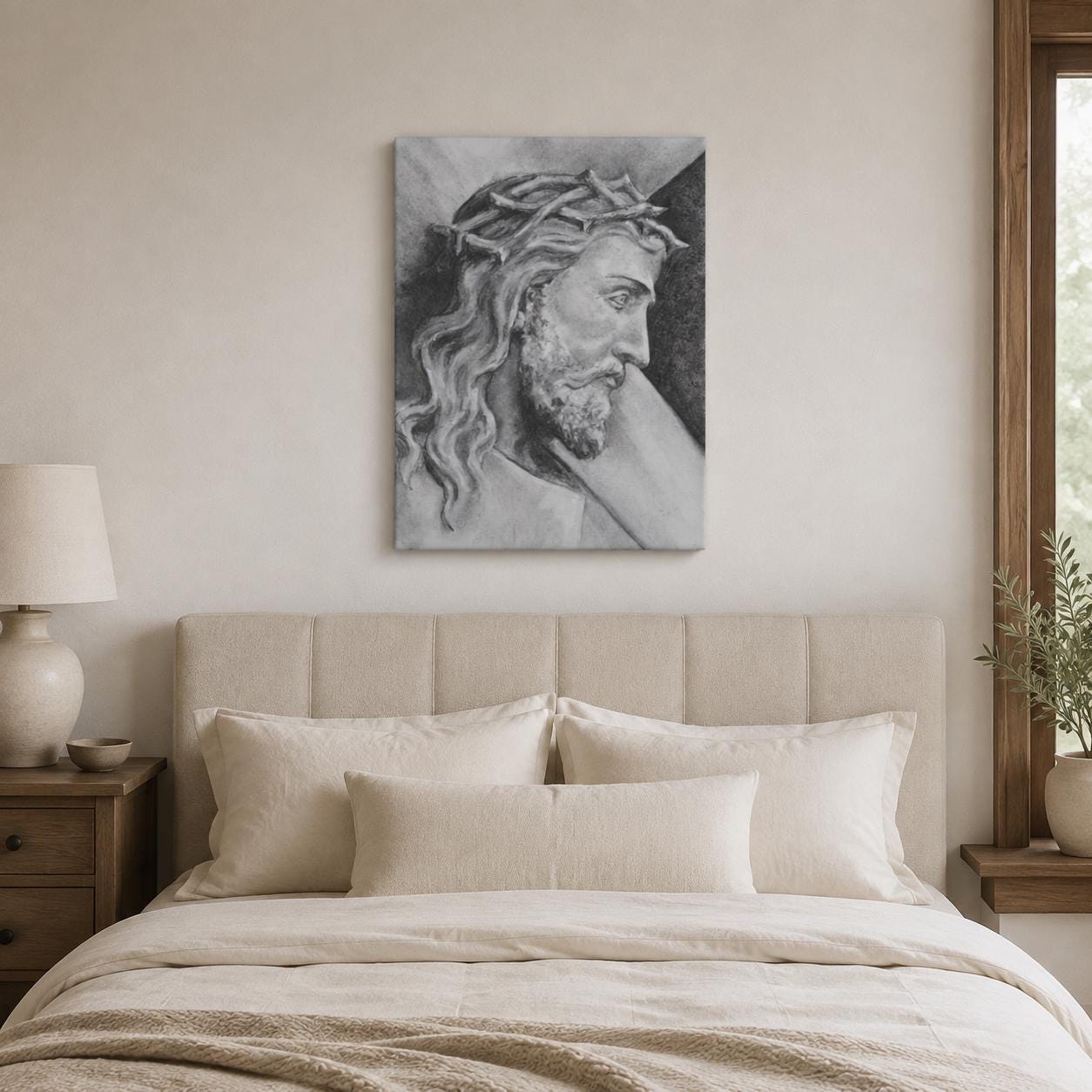 Shoulder the Cross canvas print, Christ carrying the cross sacred art sketch — Catholic gift from Glory Be Gifts – view 3