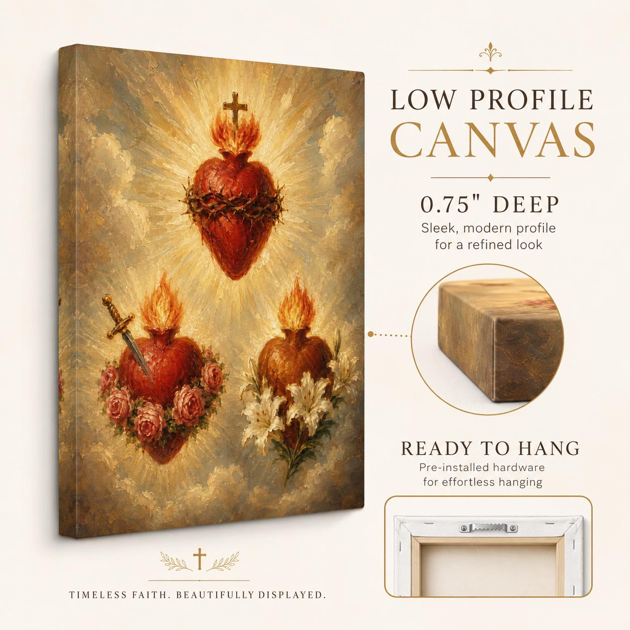 Three Hearts Canvas Print | Holy Family Wall Art