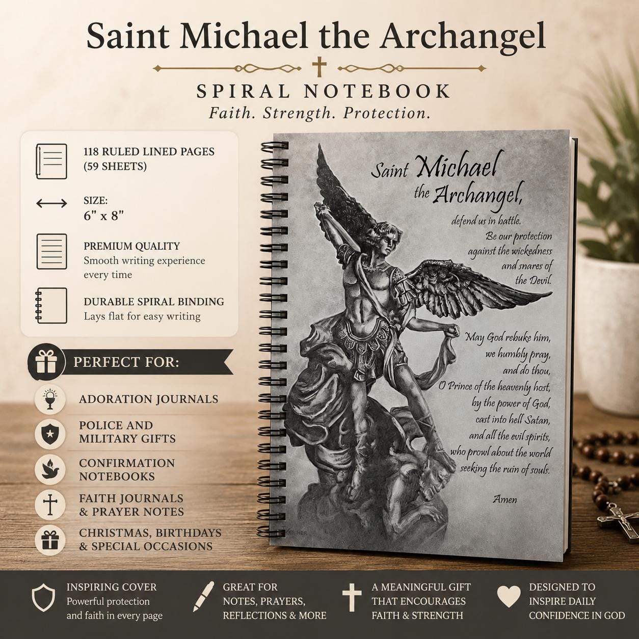 Saint Michael the Archangel prayer journal cover, Defend Us in Battle sacred art — Catholic gift from Glory Be Gifts – view 3