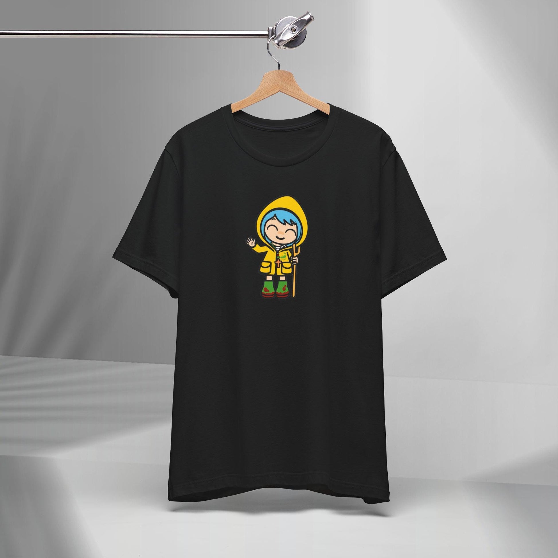 Luce waving Catholic Jubilee mascot unisex tee shirt design — Catholic gift from Glory Be Gifts