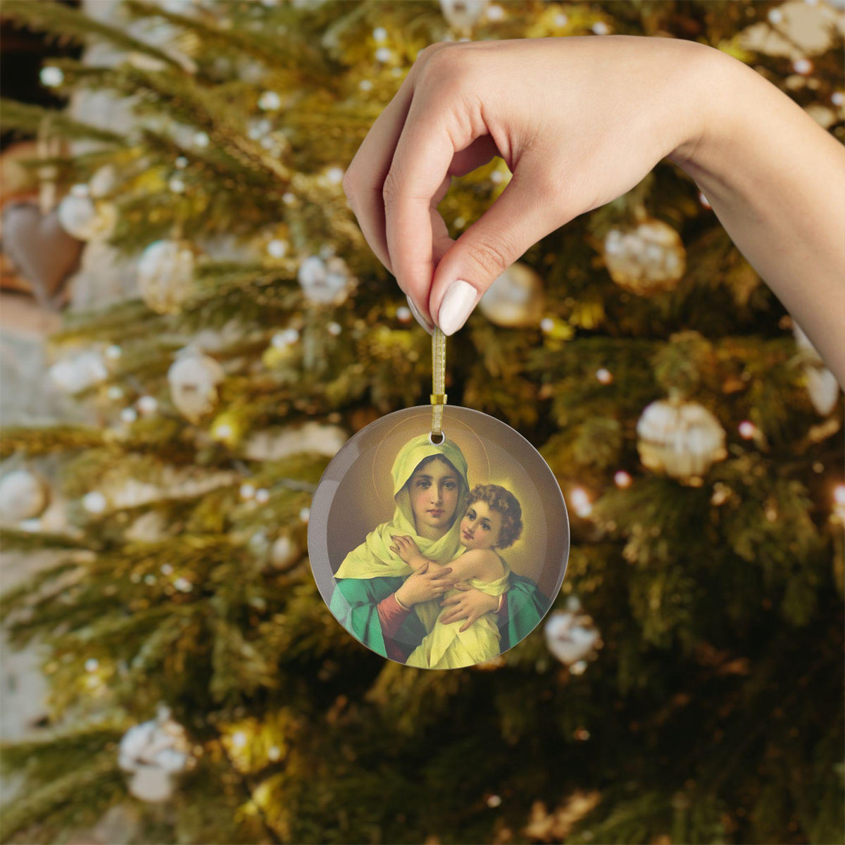 Our Lady of Schoenstatt Catholic Glass Ornament