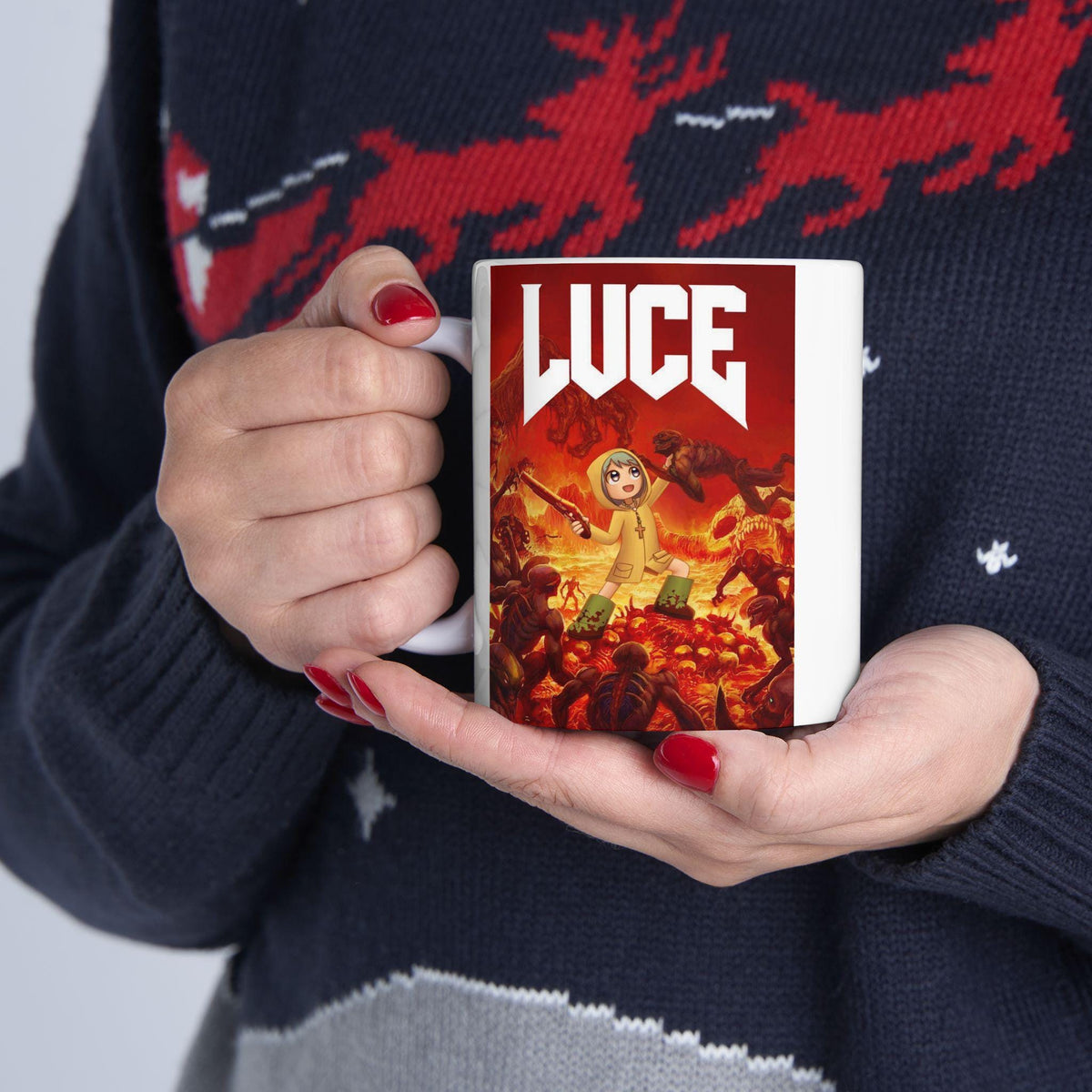 Luce DOOM ceramic mug, Catholic Jubilee Year mascot design — Catholic gift from Glory Be Gifts