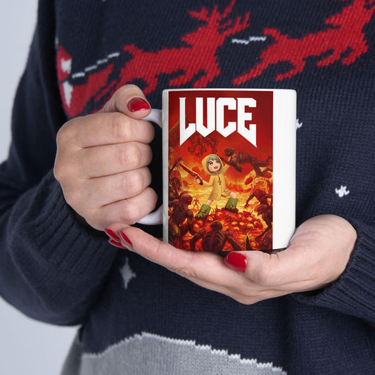 Luce DOOM ceramic mug, Catholic Jubilee Year mascot design — Catholic gift from Glory Be Gifts