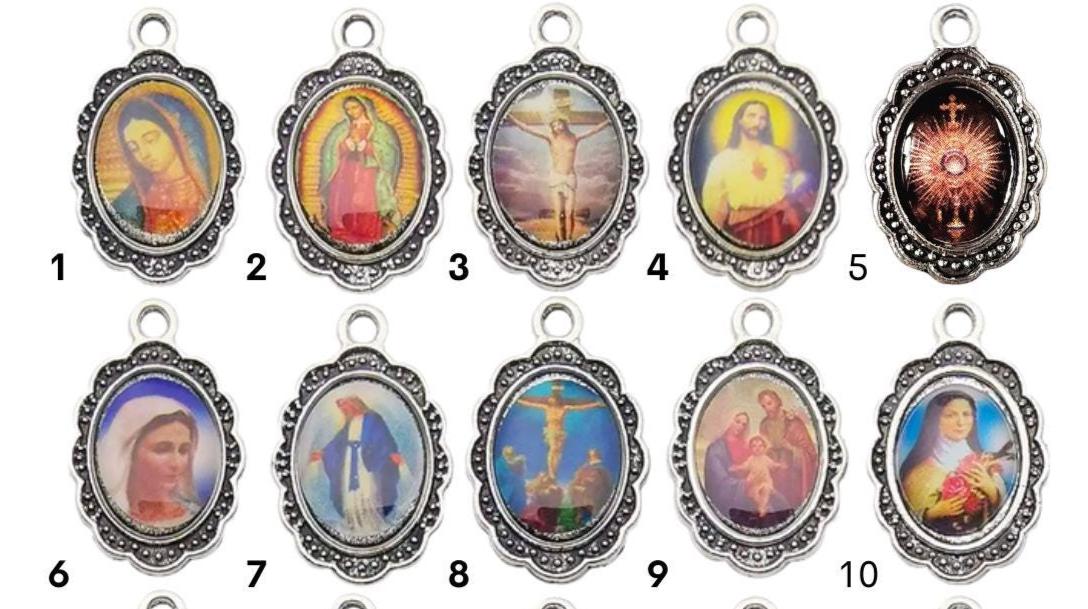 Our Lady of Guadalupe dangle earrings, zinc alloy with stainless steel hook — Catholic gift from Glory Be Gifts – view 3