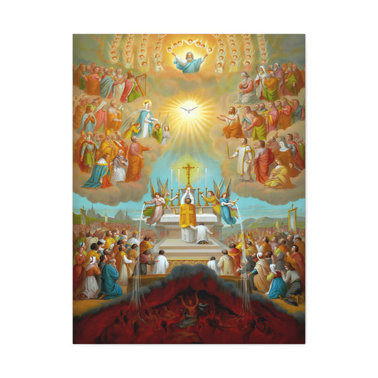 The Communion of the Saints Canvas, Catholic Mass Art, The Mass in Heaven and Earth Tridentine Catholic Print, Holy Souls All Souls Day