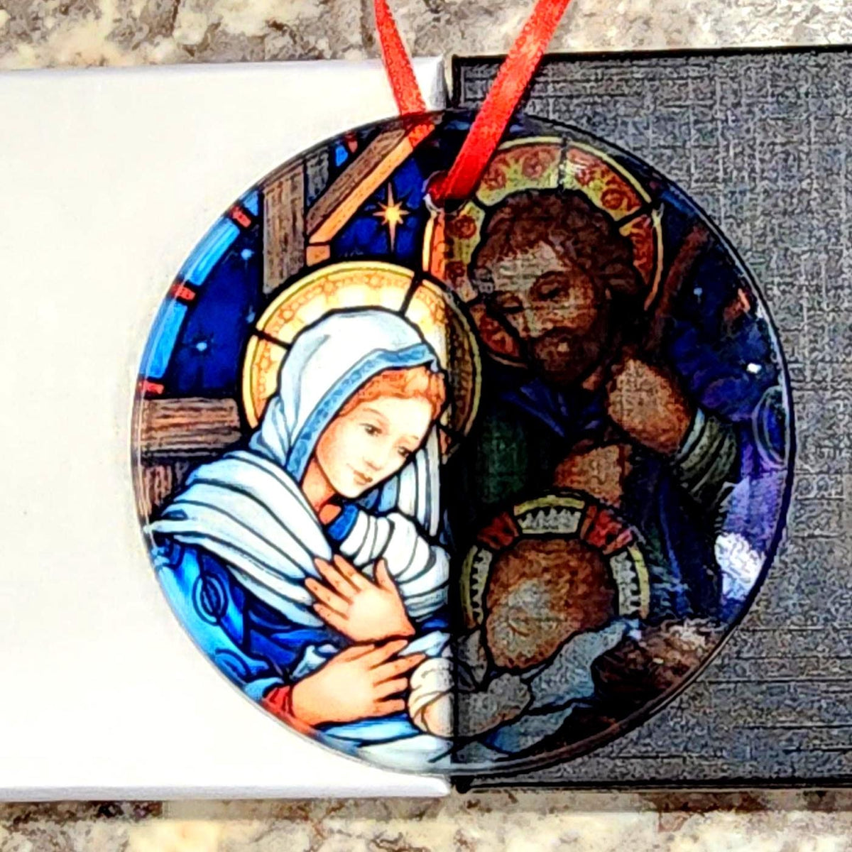 Stained Glass Nativity Ornament, Catholic Christmas Gift