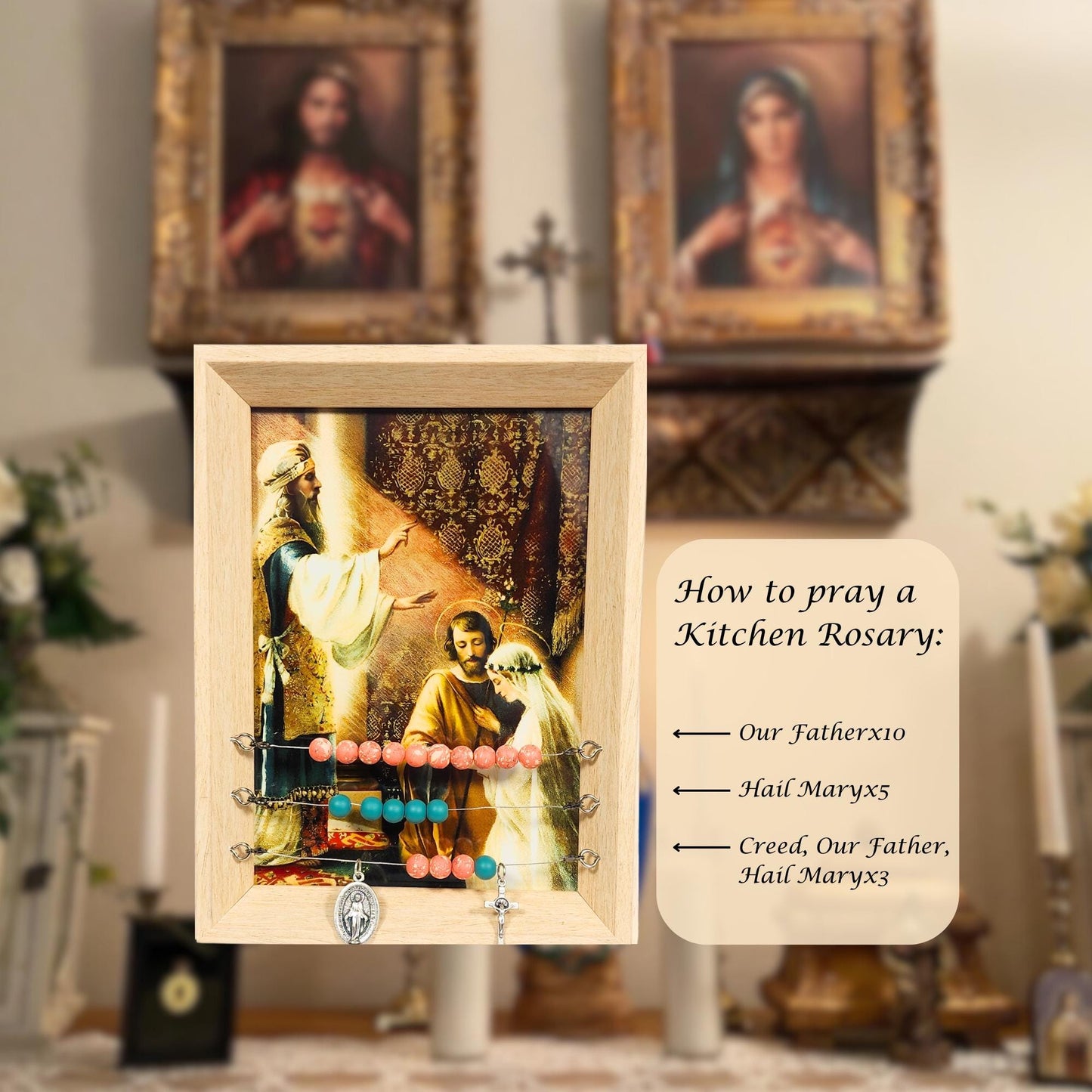 Wedding Kitchen Rosary Gift, Catholic Marriage Frame Art