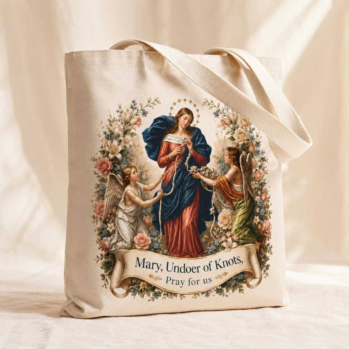 Mary Undoer of Knots Tote Bag, Catholic Marian Devotion Tote