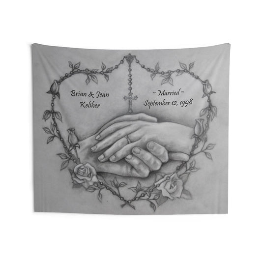 Personalized wedding tapestry — Catholic gift from Glory Be Gifts
