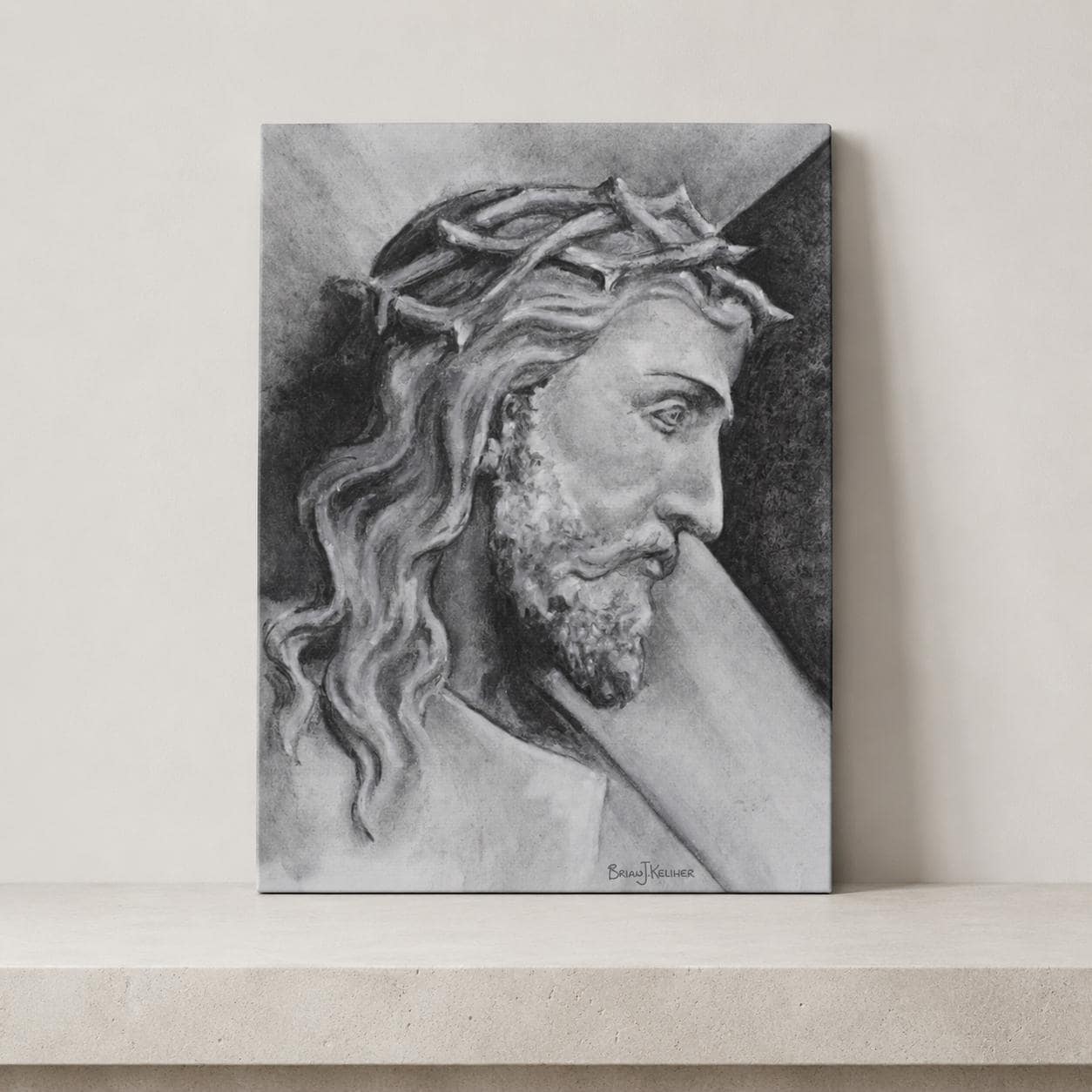Shoulder the Cross canvas print, Christ carrying the cross sacred art sketch — Catholic gift from Glory Be Gifts