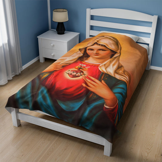 Immaculate Heart of Mary Plush Blanket, Marian Catholic Gift