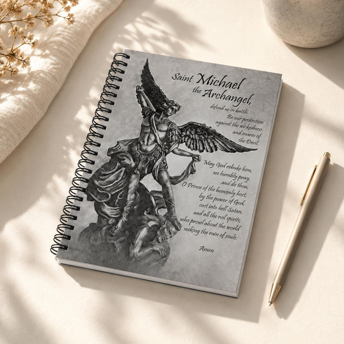 Saint Michael the Archangel prayer journal cover, Defend Us in Battle sacred art — Catholic gift from Glory Be Gifts – view 6
