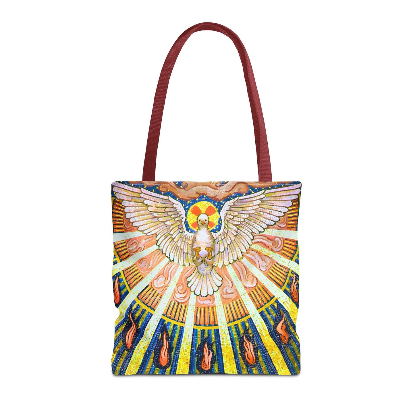 Holy Spirit mosaic tote bag, Pentecost dove artwork shoulder bag — Catholic gift from Glory Be Gifts – view 5