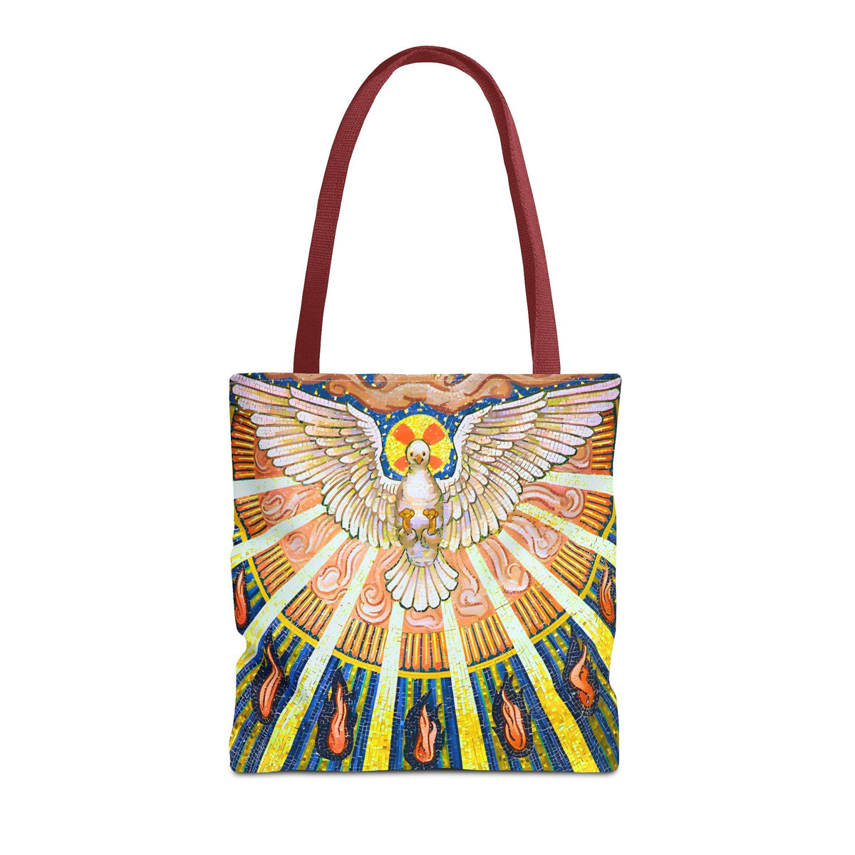 Holy Spirit mosaic tote bag, Pentecost dove artwork shoulder bag — Catholic gift from Glory Be Gifts – view 5