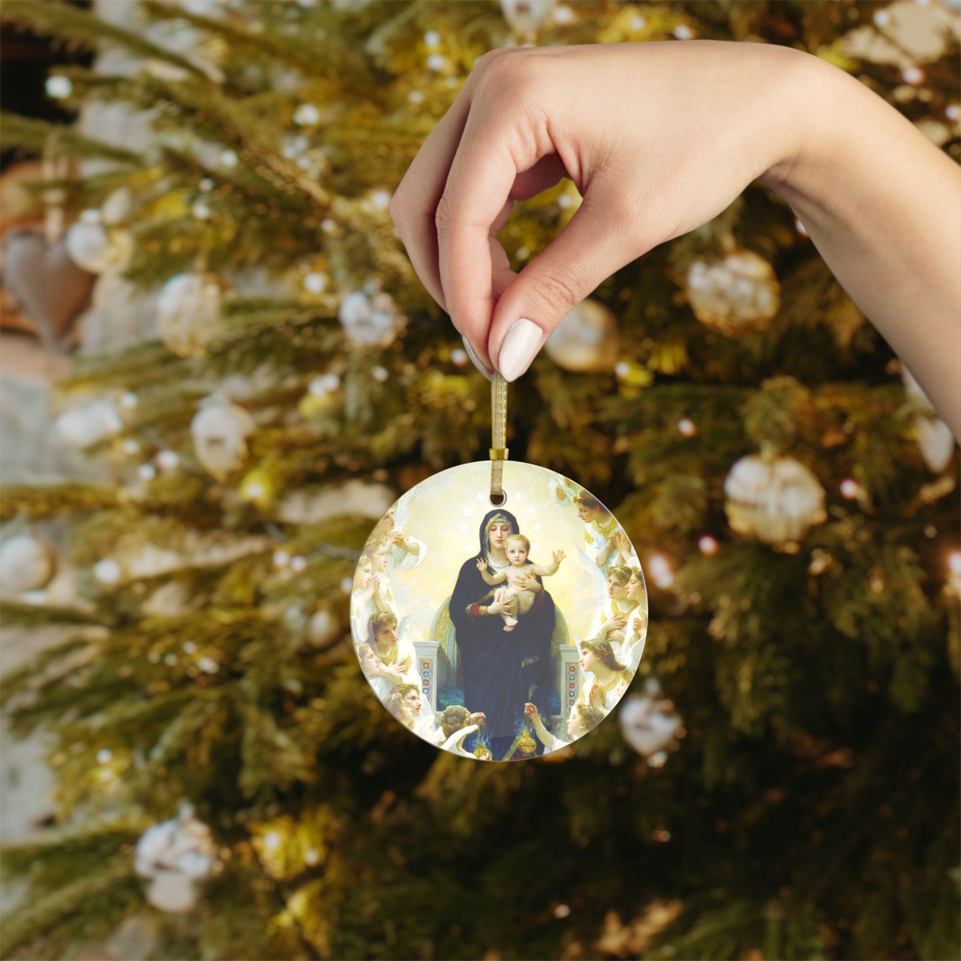Our Lady Queen of Angels glass ornament — additional product photo