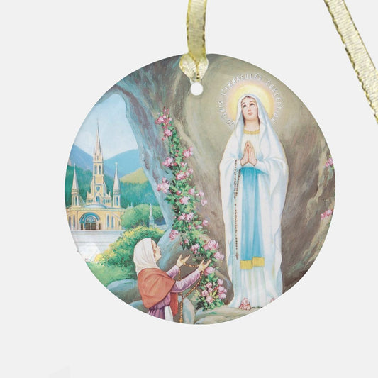 Our Lady of Lourdes Catholic Christmas Ornament, Glass Ornament Gift for mom wife grahndma, Mary Queen of Heaven