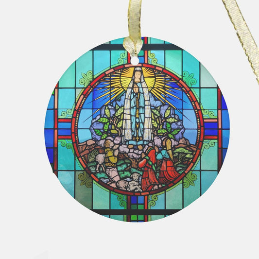 Our Lady of Fatima Catholic Stained Glass Style Ornament, Catholic Christmas Gift, Sister Lucia shepherd Children Mary Mother of God