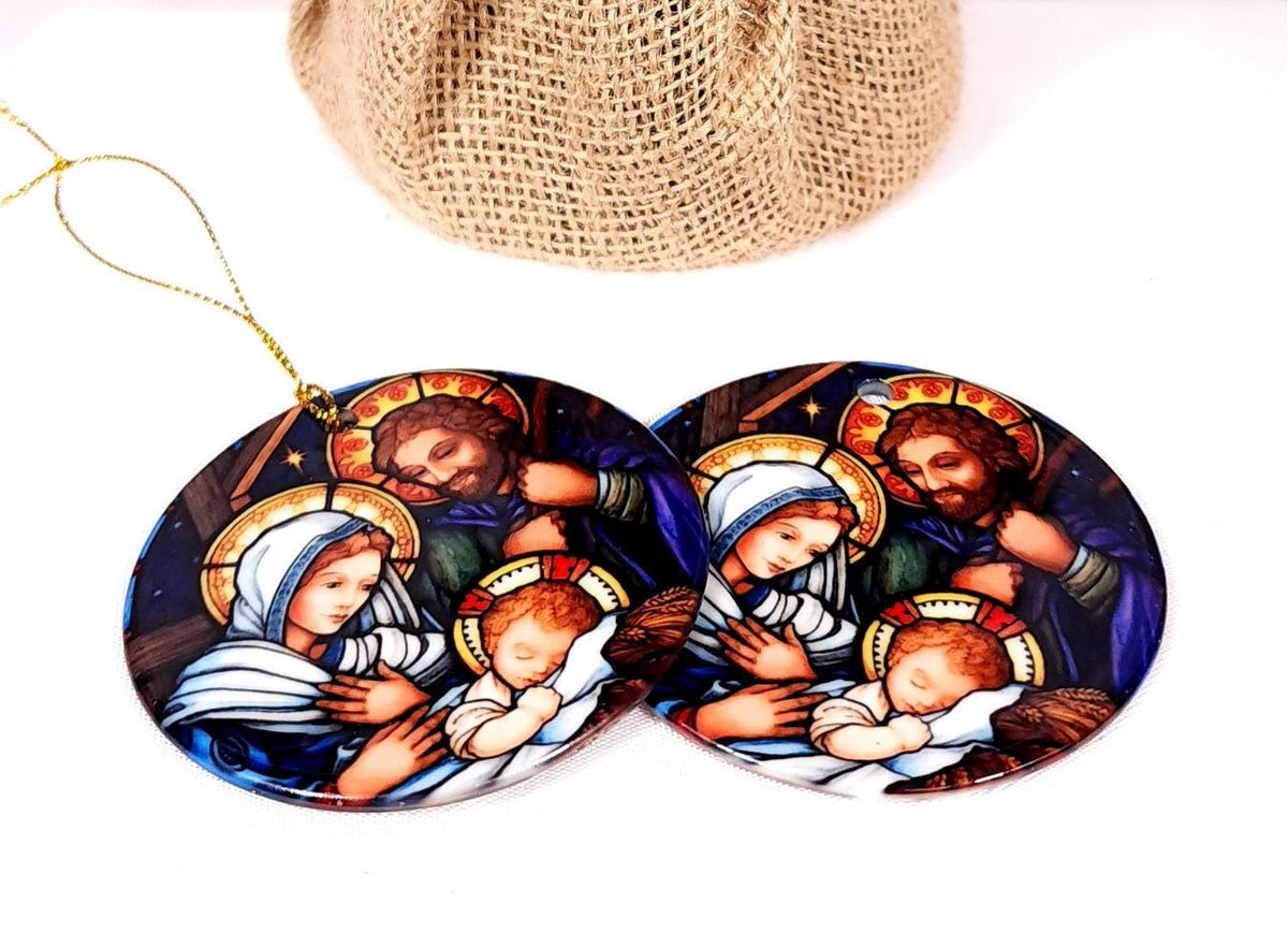 Stained Glass Nativity Ornament, Catholic Christmas Gift