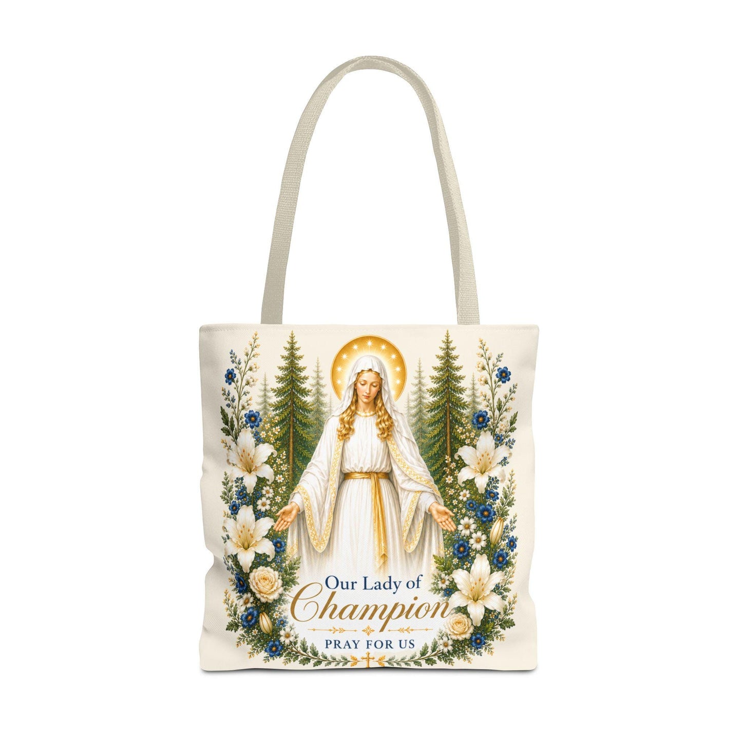 Our Lady of Champion Tote Bag, Catholic Pilgrimage Gift, Marian Shrine Tote
