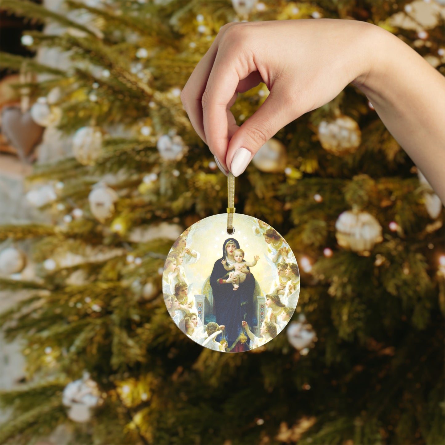 Mary Queen of Angels Glass Ornament