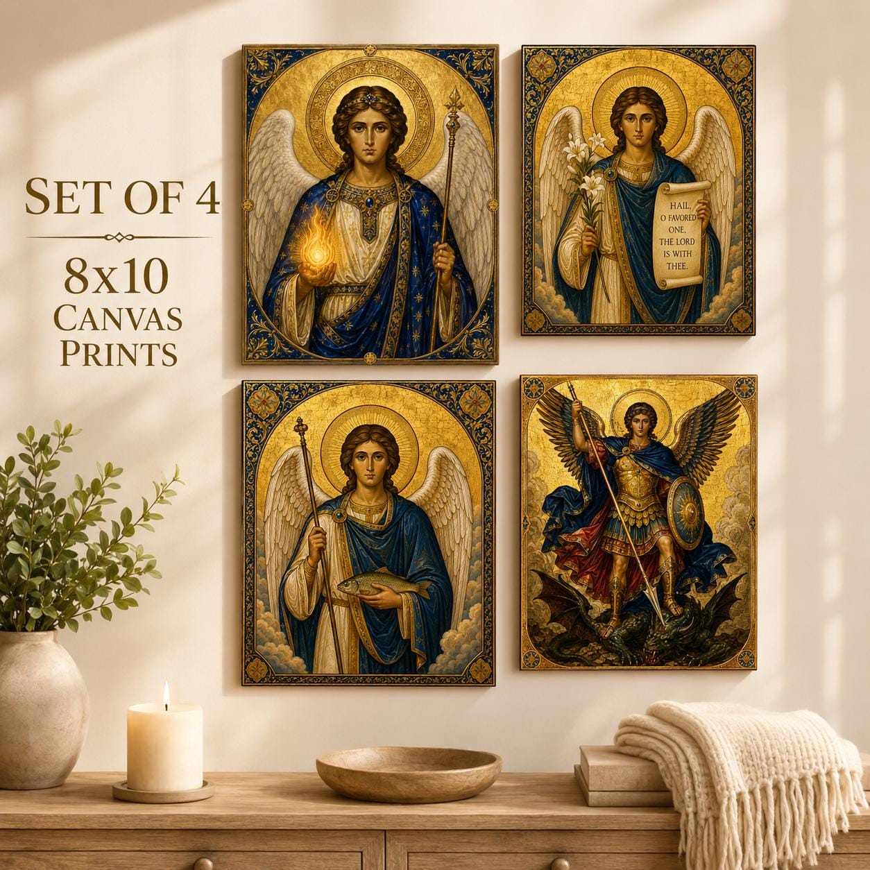 Four Archangels Canvas Wall Art Set, Catholic Icon Print