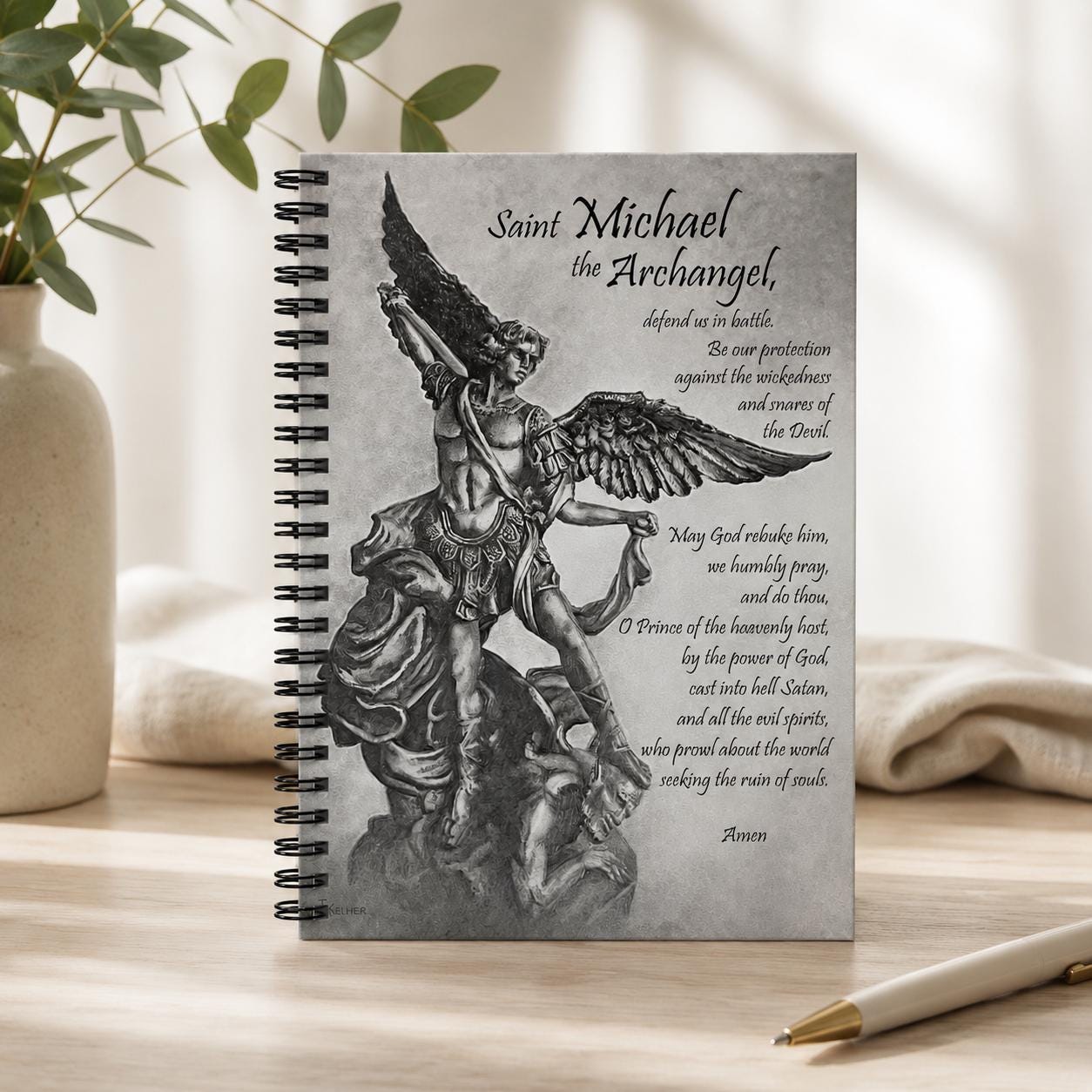 Saint Michael the Archangel prayer journal cover, Defend Us in Battle sacred art — Catholic gift from Glory Be Gifts – view 5
