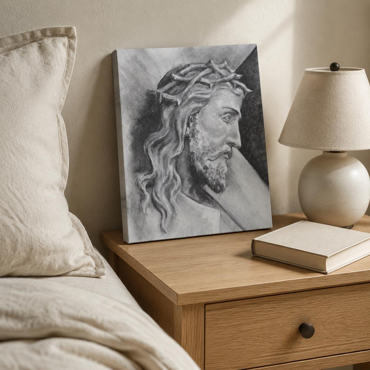 Shoulder the Cross canvas print, Christ carrying the cross sacred art sketch — Catholic gift from Glory Be Gifts – view 4