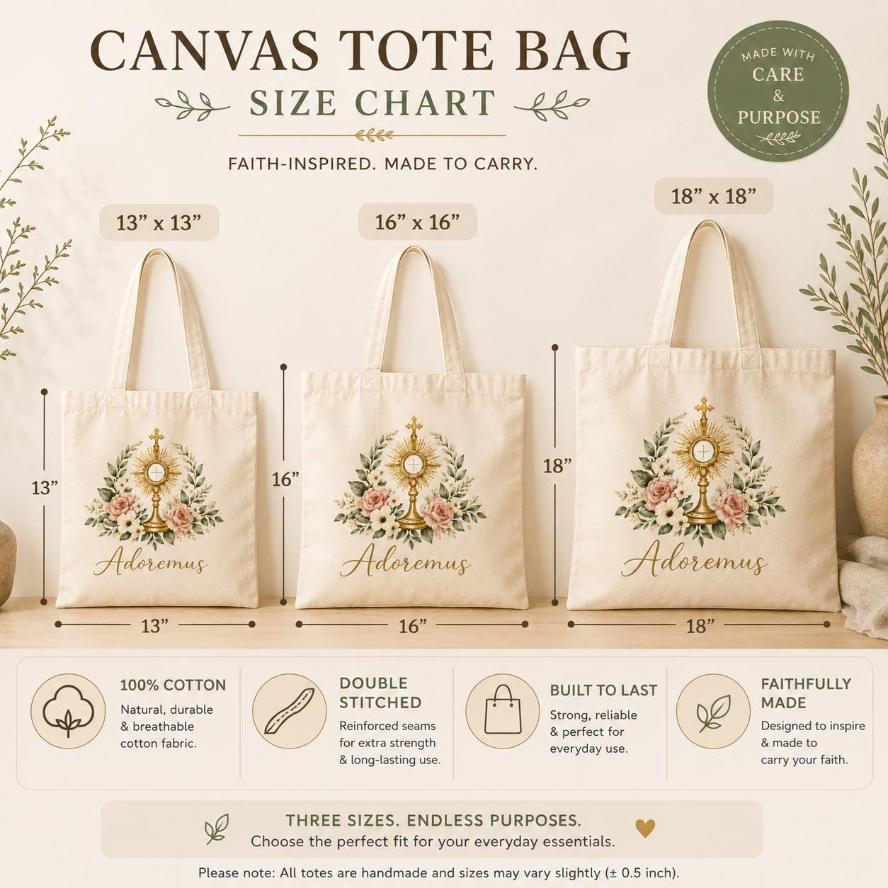 Catholic Tote Bag Adoremus Monstrance, Eucharistic Adoration Canvas Tote