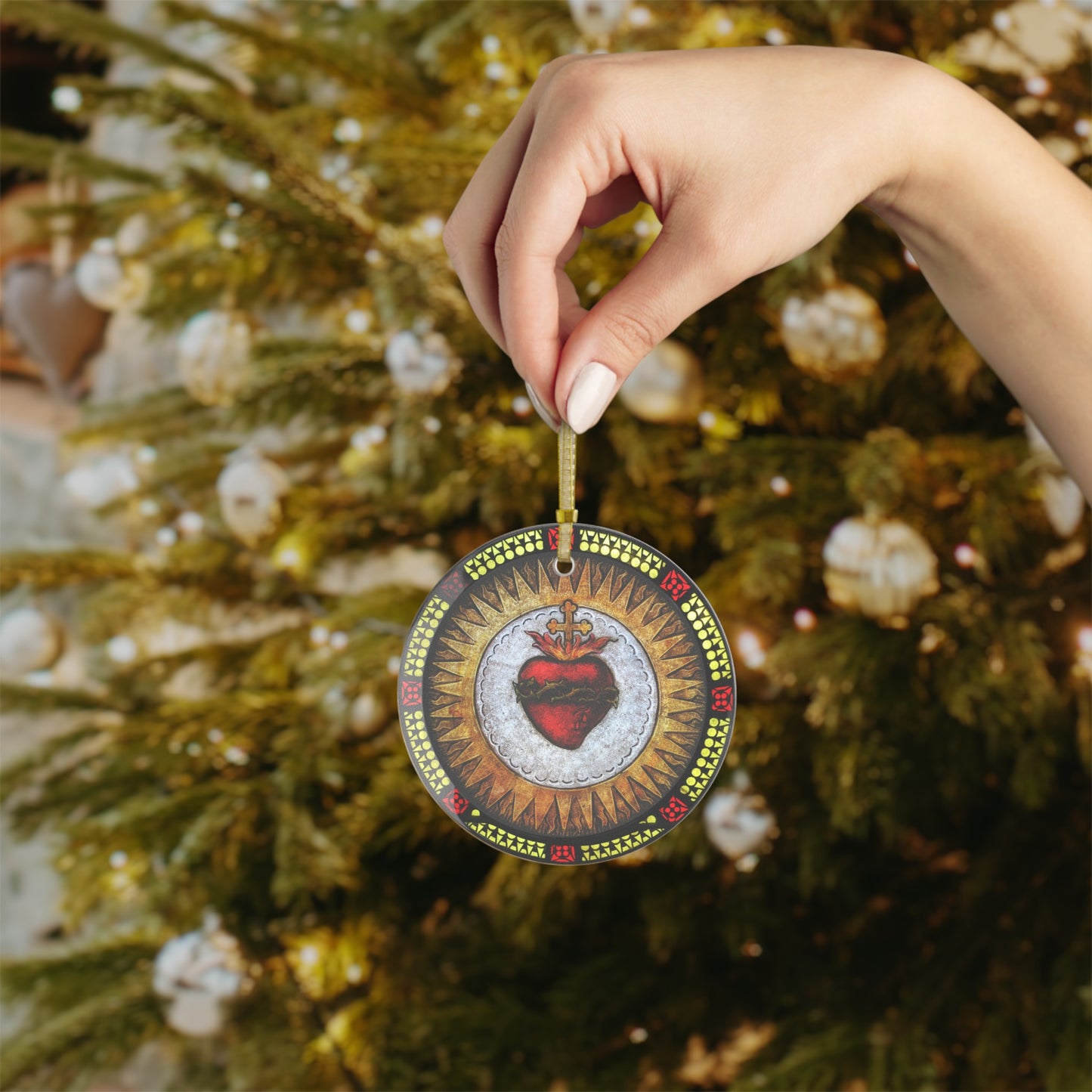 Sacred Heart of Jesus Glass Ornament