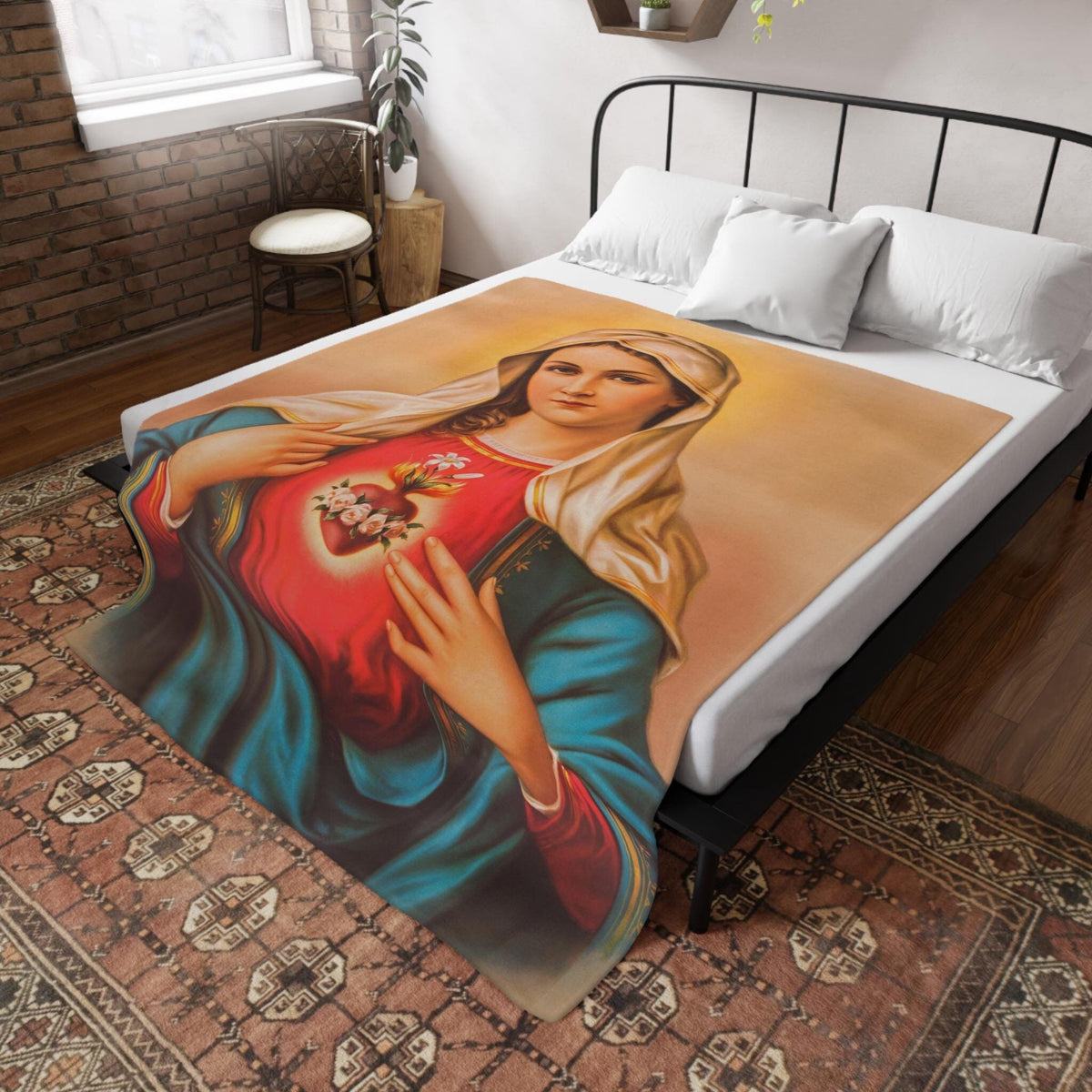 Immaculate Heart of Mary Plush Blanket, Marian Catholic Gift